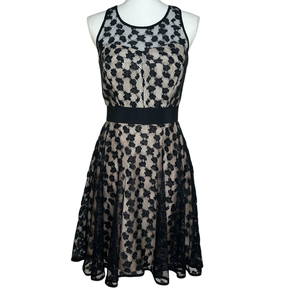 Milly Cheetah Lurex‎ Lace Dress Nude Size 4 Sheer Yoke Silk Combo Made USA